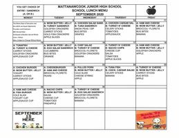 MJHS September Lunch Menu 2020